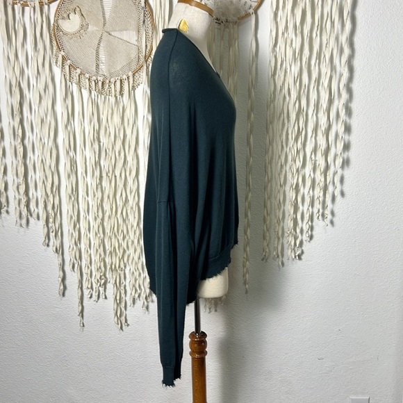 Rundholz Teal Oversized Drop Sleeve Hi/Low Distressed Hemline Sweater M - Picture 5 of 14